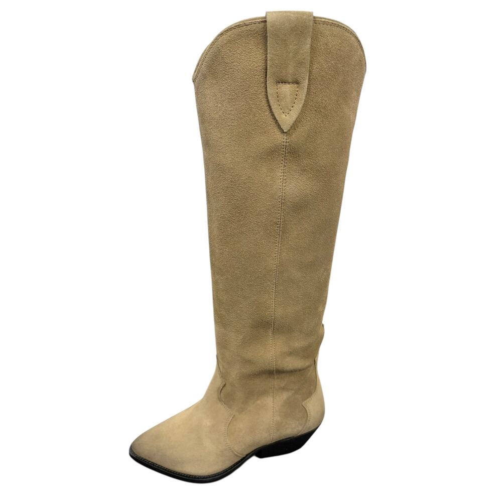 Isabel Marant Denvee Boots Suede Knee High Cowboy Pointed Toe Western Taupe Sz 5 - Picture 6 of 14